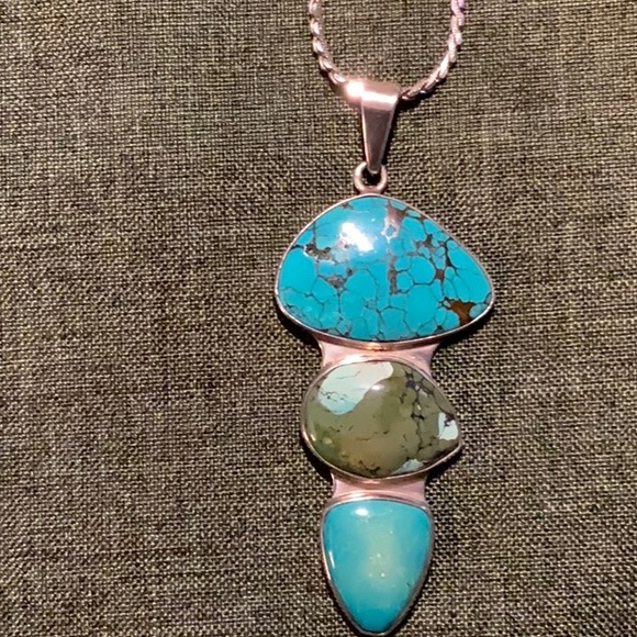 Jewelry - Multi coloured Turquoise and 925 silver necklace